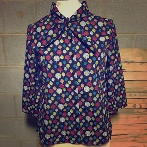 NWT Circus Tree Print Tie Neck Button Down